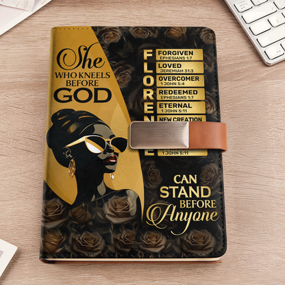 She Who Kneels Before God Can Stand Before Anyone | Personalized Leather Notebook & Pen Set