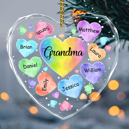 Grandkids Hearts | Personalized Heart Shaped Glass Ornament JSHGOPN2667T