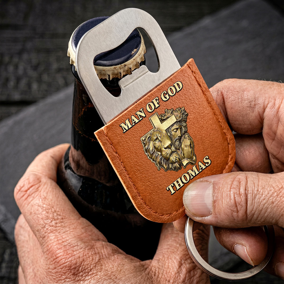 Man Of God | Personalized Leather Opener Keychain