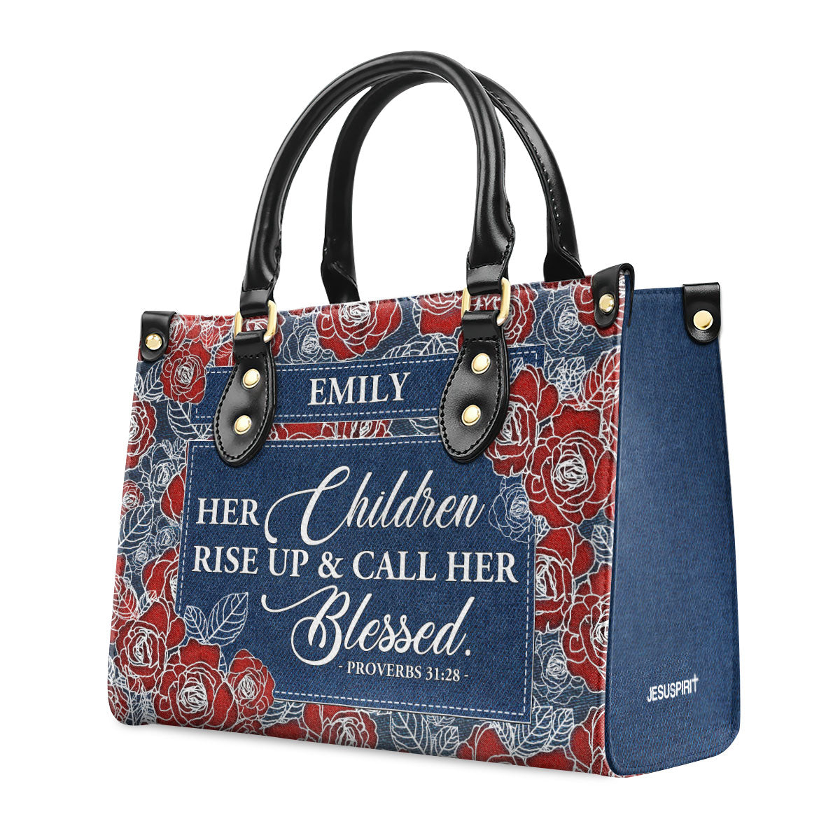 Jesuspirit | Personalized Leather Handbag With Zipper | Her Children Rise Up & Call Her Blessed LHBM789