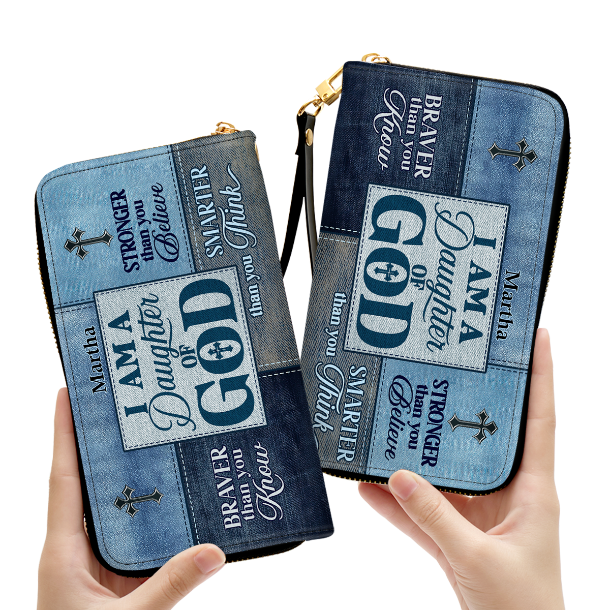Personalized Leather Clutch Purse With Wristlet Strap Handle - Daughter Of God