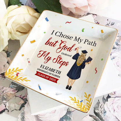 I Chose My Path But God Ordered My Steps | Personalized Ceramic Ring Dish Square