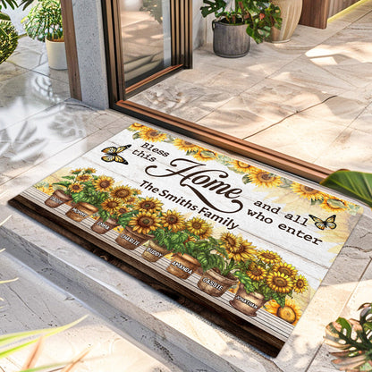 Bless This Home Sunflowers | Personalized Doormat JSDMHLTN1795L