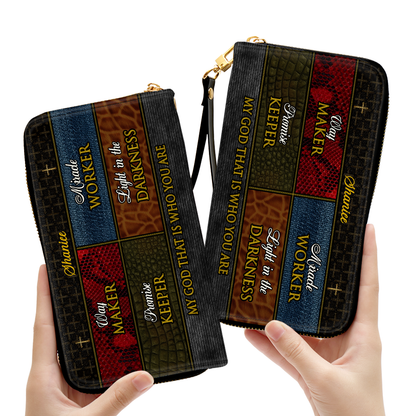 Jesuspirit | Personalized Leather Clutch Purse With Wristlet Strap Handle | Spiritual Gifts For Christian Women | Way Maker CPM727