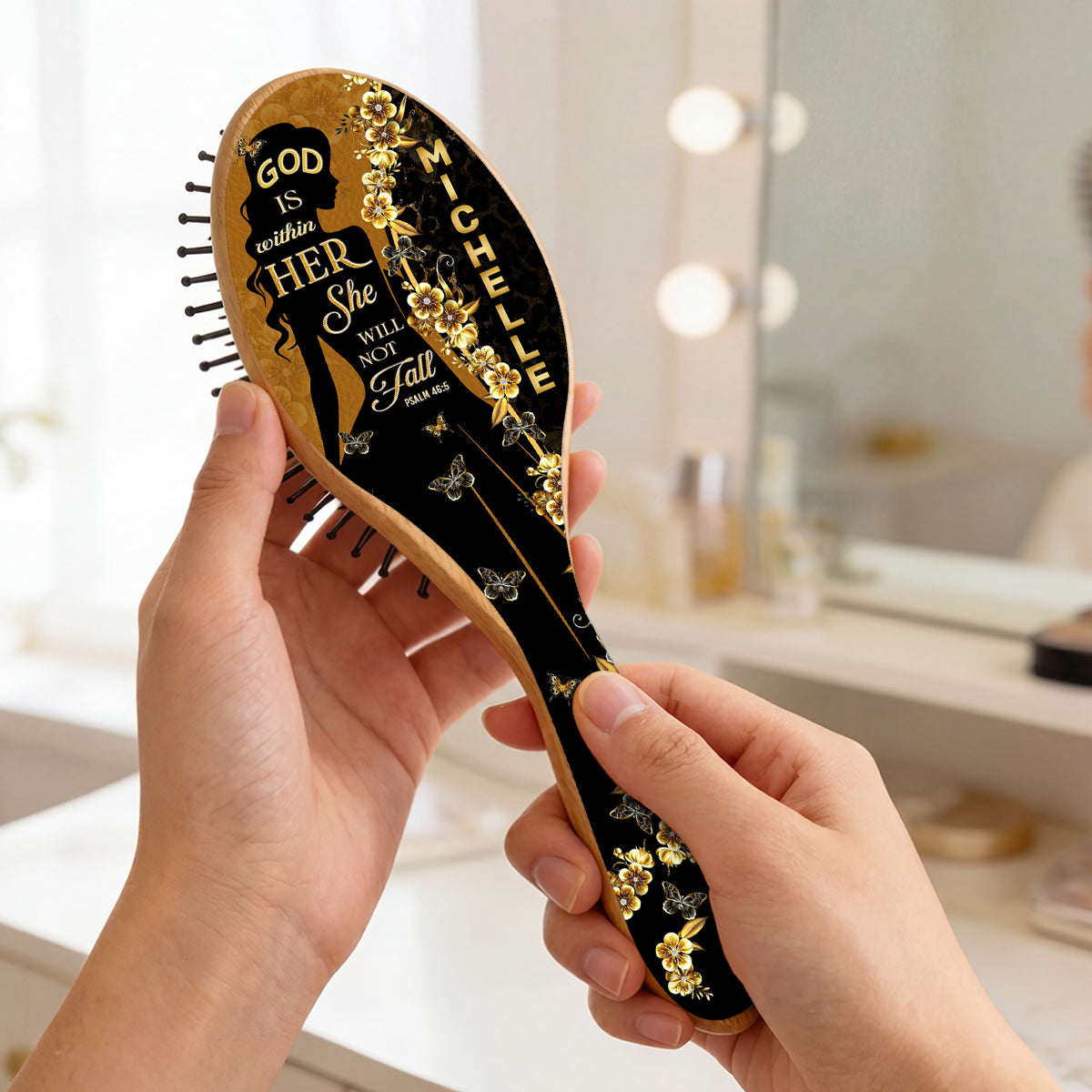 God Is Within Her She Will Not Fall | Personalized Hair Brush
