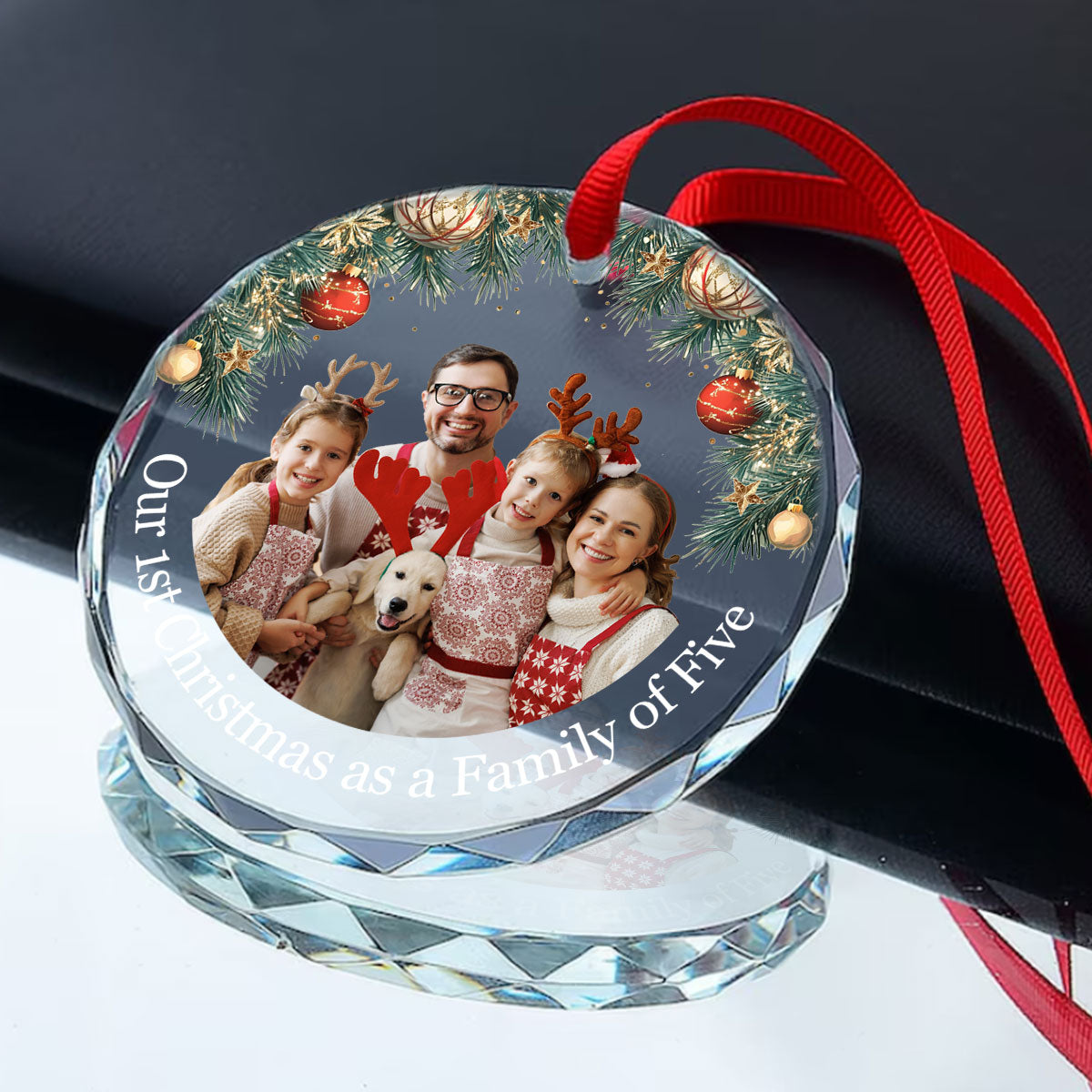 Custom Photo Christmas | Personalized 1-Side Round Glass Ornament