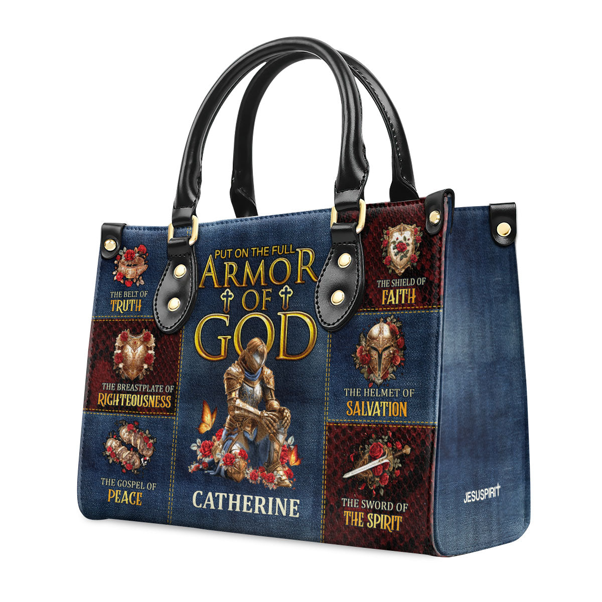 Jesuspirit | Personalized Leather Handbag With Zipper | Armor Of God LHBM797