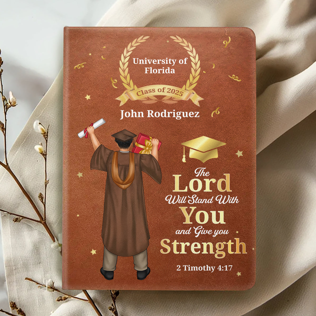 The Lord Will Give You Strength - Personalized Leather Cover Notebook