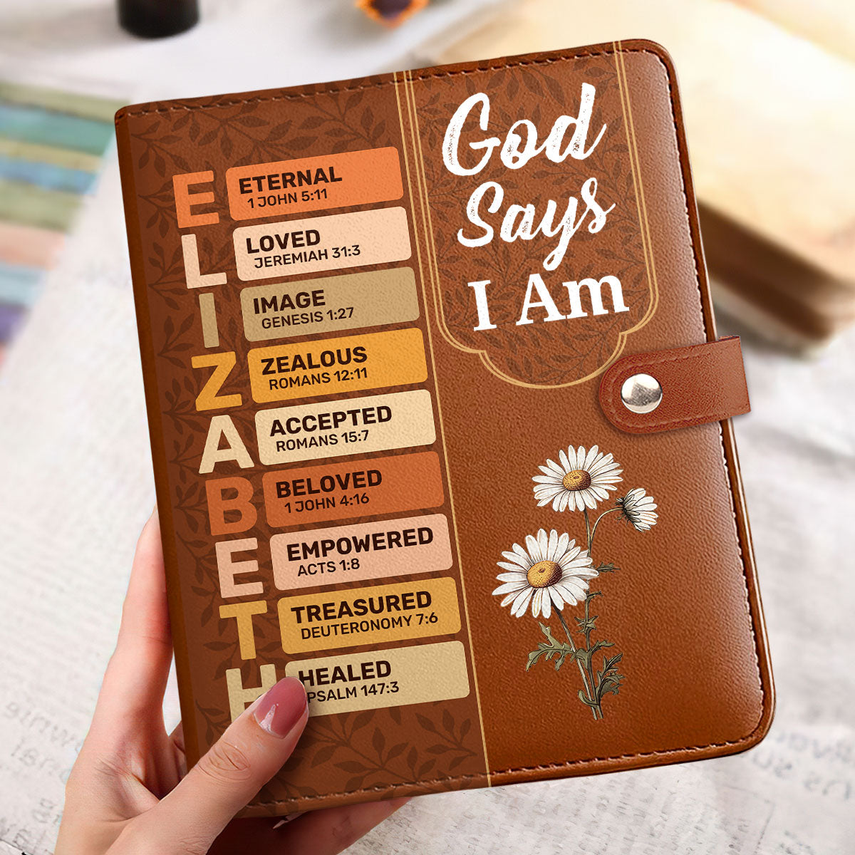 God Says I Am | Personalized Leather Notebook Cover With Pocket