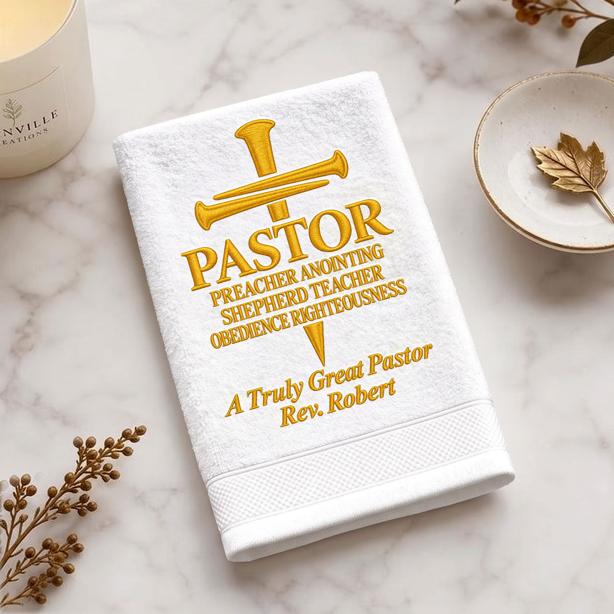 Honoring A Faithful Servant Pastor | Personalized Embroidered Fingertip Towel
