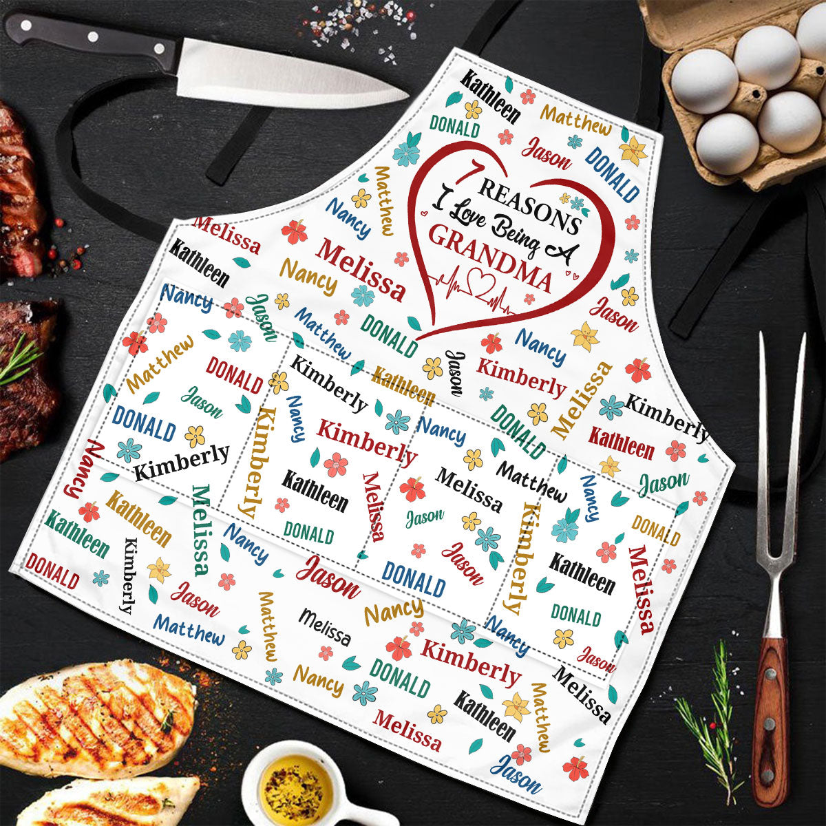 The Reason I Love Being A Grandma | Personalized Apron With Pocket