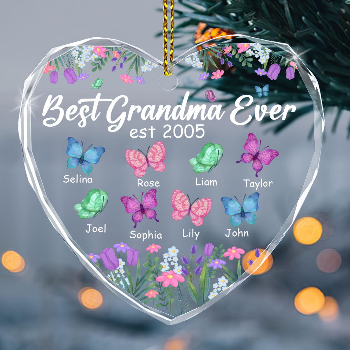 Best Grandma Ever | Personalized Heart Shaped Glass Ornament JSHGOPN2699T