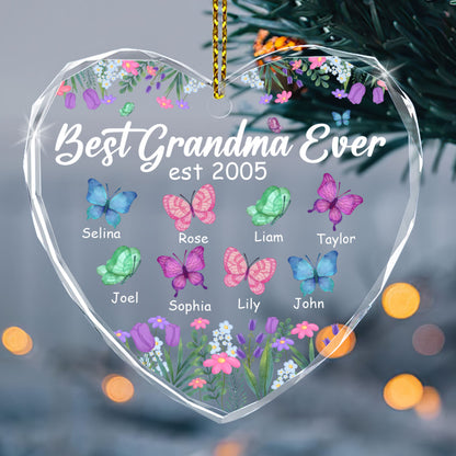 Best Grandma Ever | Personalized Heart Shaped Glass Ornament JSHGOPN2699T