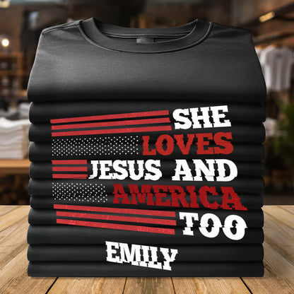 She Loves Jesus And America Too | Personalized 2D Unisex T-shirt
