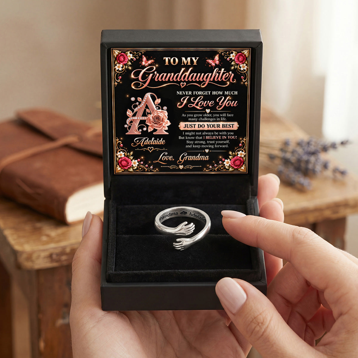 To My Granddaughter Never Forget How Much I Love You | Personalized Hug Ring