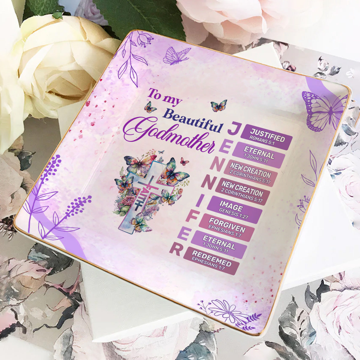 To My Beautiful GodMother | Personalized Ceramic Ring Dish Square