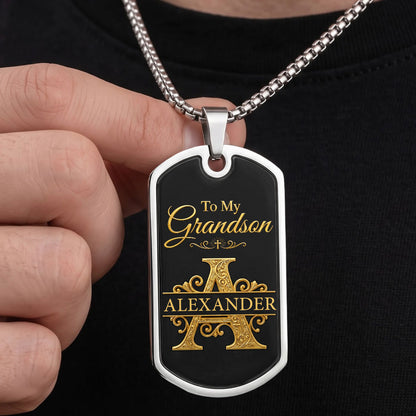 To My Grandson And Son | Personalized Dog Tag Necklace