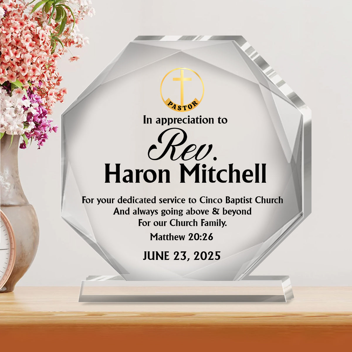 In Appreciation To Pastor | Personalized Custom Shaped Squared Acrylic Plaque