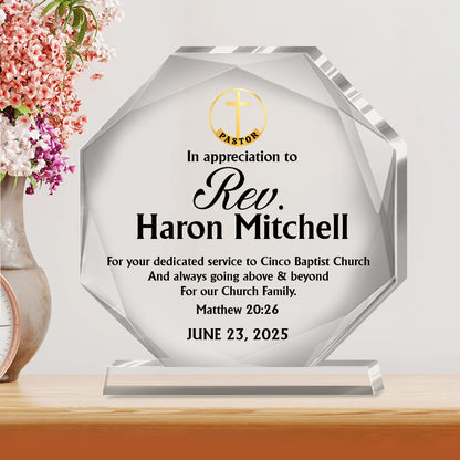 In Appreciation To Pastor | Personalized Custom Shaped Squared Acrylic Plaque