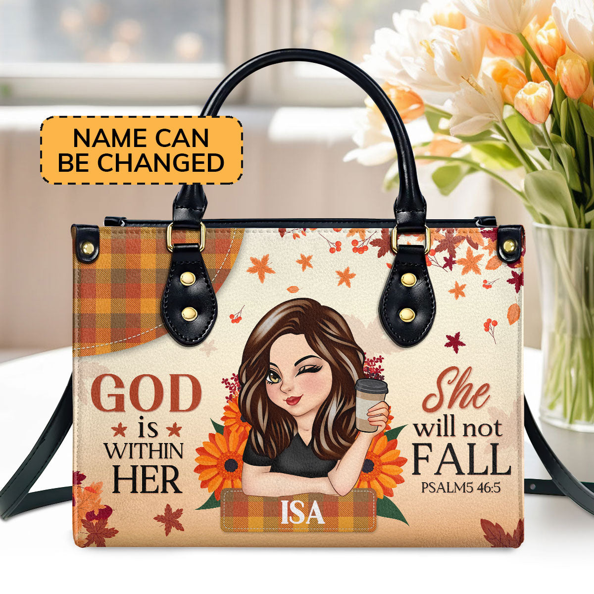 God Is Within Her She Will Not Fall | Personalized Leather Handbag JSLHBPPA1275M