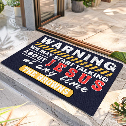 Warning We May Start Talking About Jesus At Any Time | Personalized Doormat JSDMPHA1797L