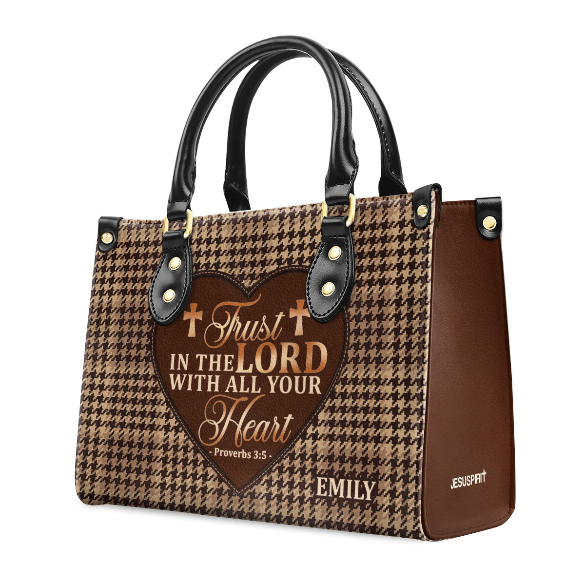 Jesuspirit | Personalized Leather Handbag With Zipper | Trust In The Lord With All Your Heart LHBM796