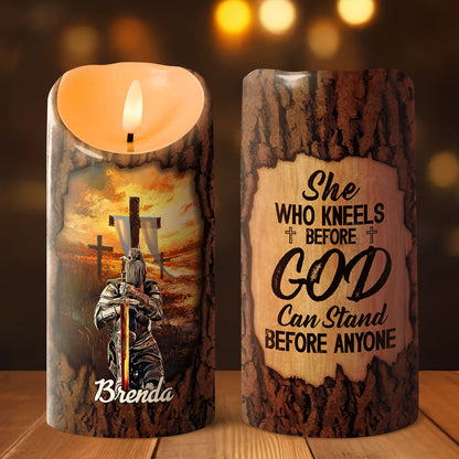 She Who Kneels Before God Can Stand Before Anyone | Personalized Flameless LED Candle