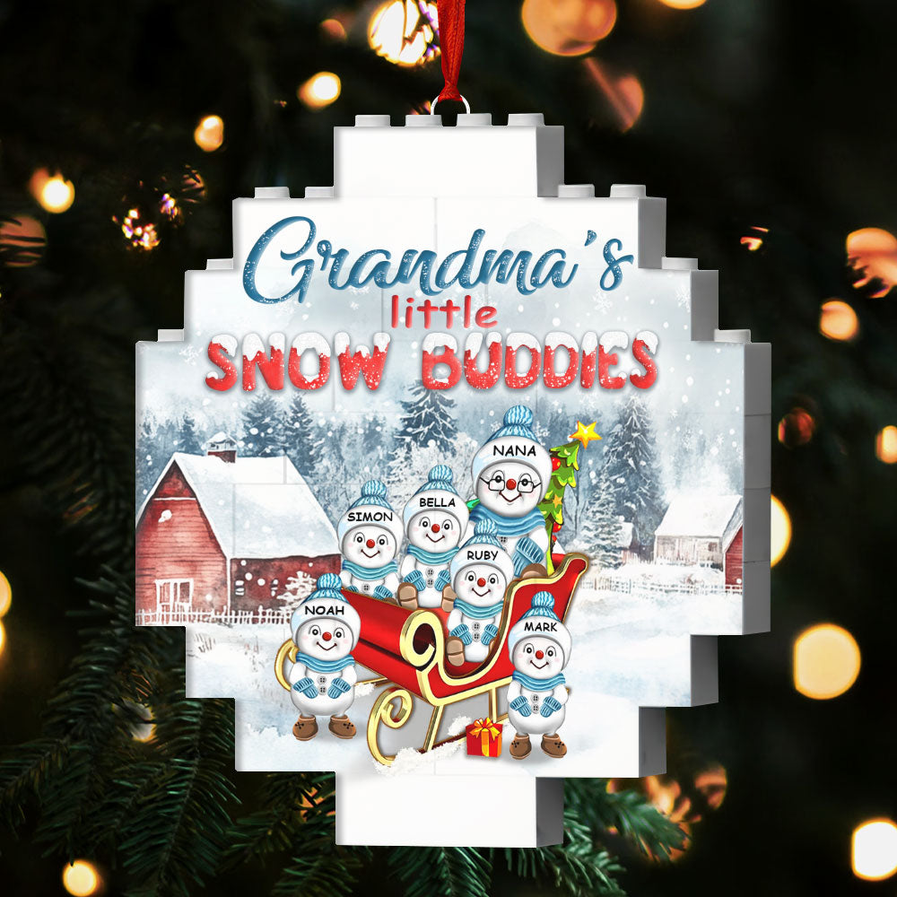 Grandma's Little Snow Buddies | Personalized Circle Buildable Ornament-1 Side Print