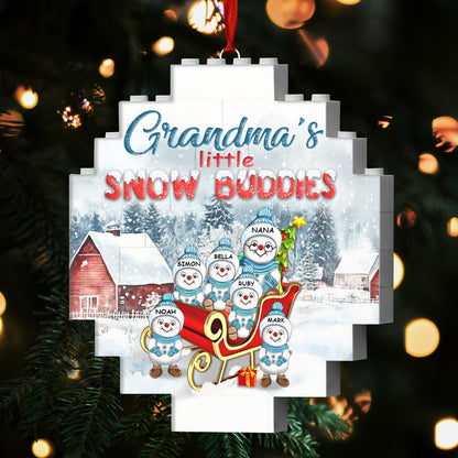 Grandma's Little Snow Buddies | Personalized Circle Buildable Ornament-1 Side Print