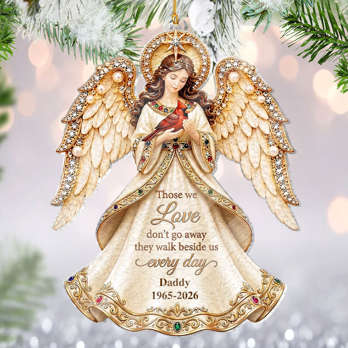 Those We Love Don't Go Away, They Walk Beside Us Every Day | Personalized Custom Shaped Stained Glass Ornament