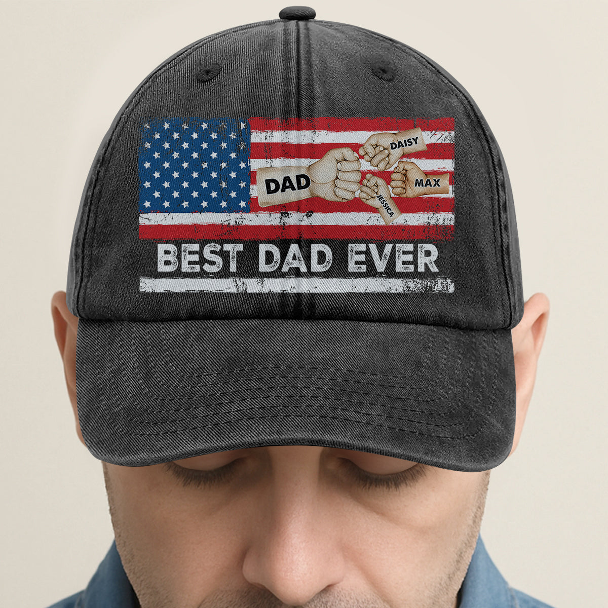 Best Dad Ever | Personalized Vintage Washed Denim Cap