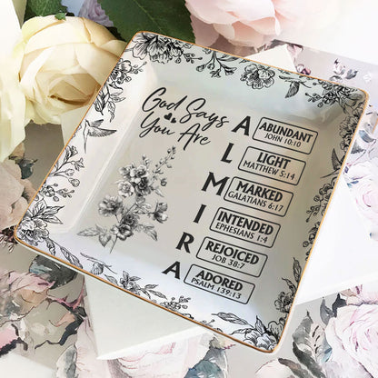 God Says I Am | Personalized Ceramic Ring Dish Square