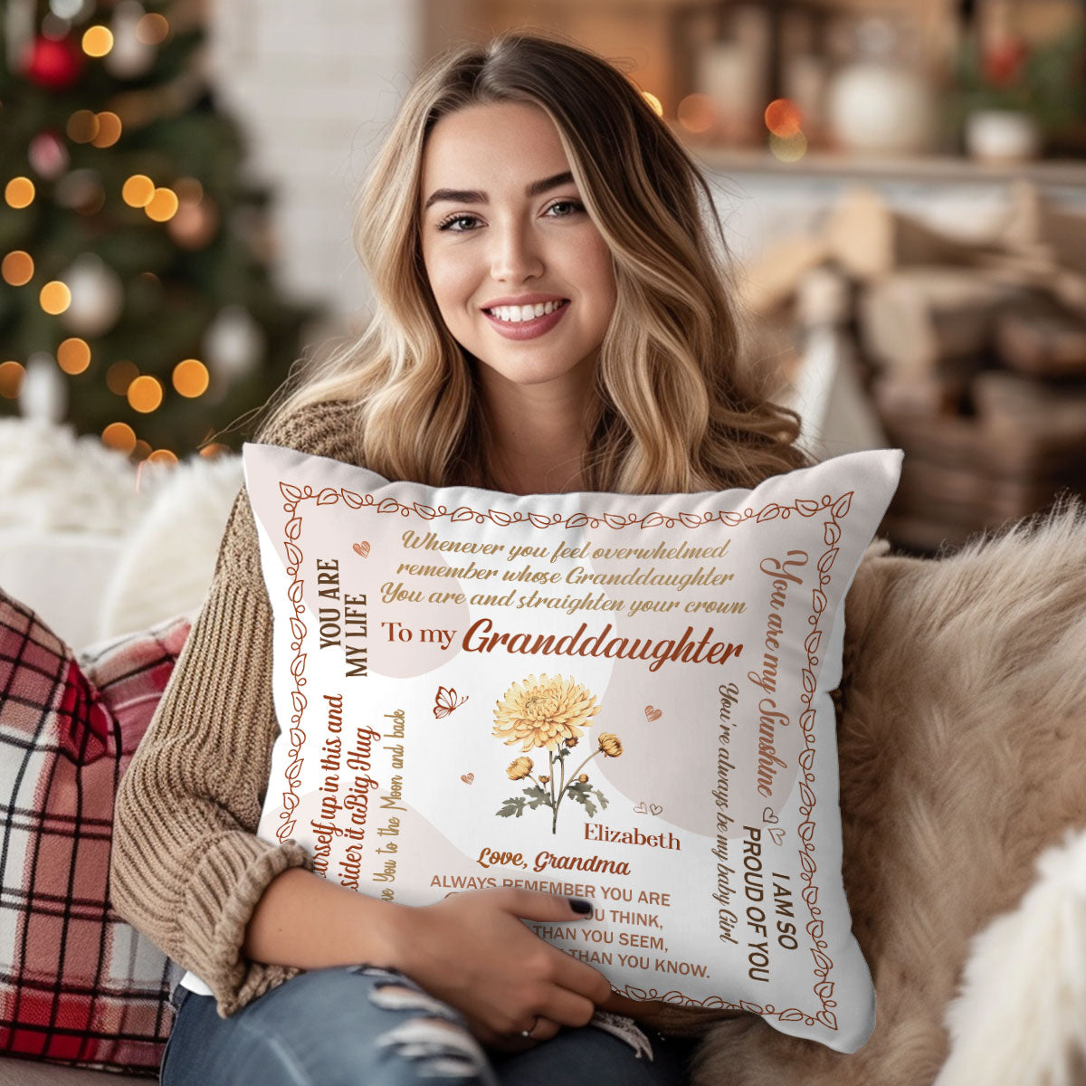 To My Daughter/Granddaughter Birth Month Flowers | Personalized Crystal Velvet Pillow