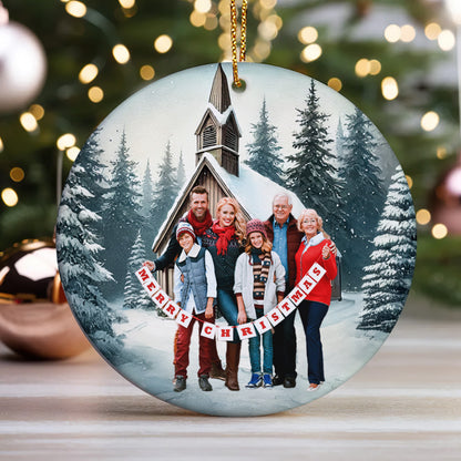 Family Christmas Church | Personalized Round Shaped Ceramic Ornament JSRSCOHLPA2666L