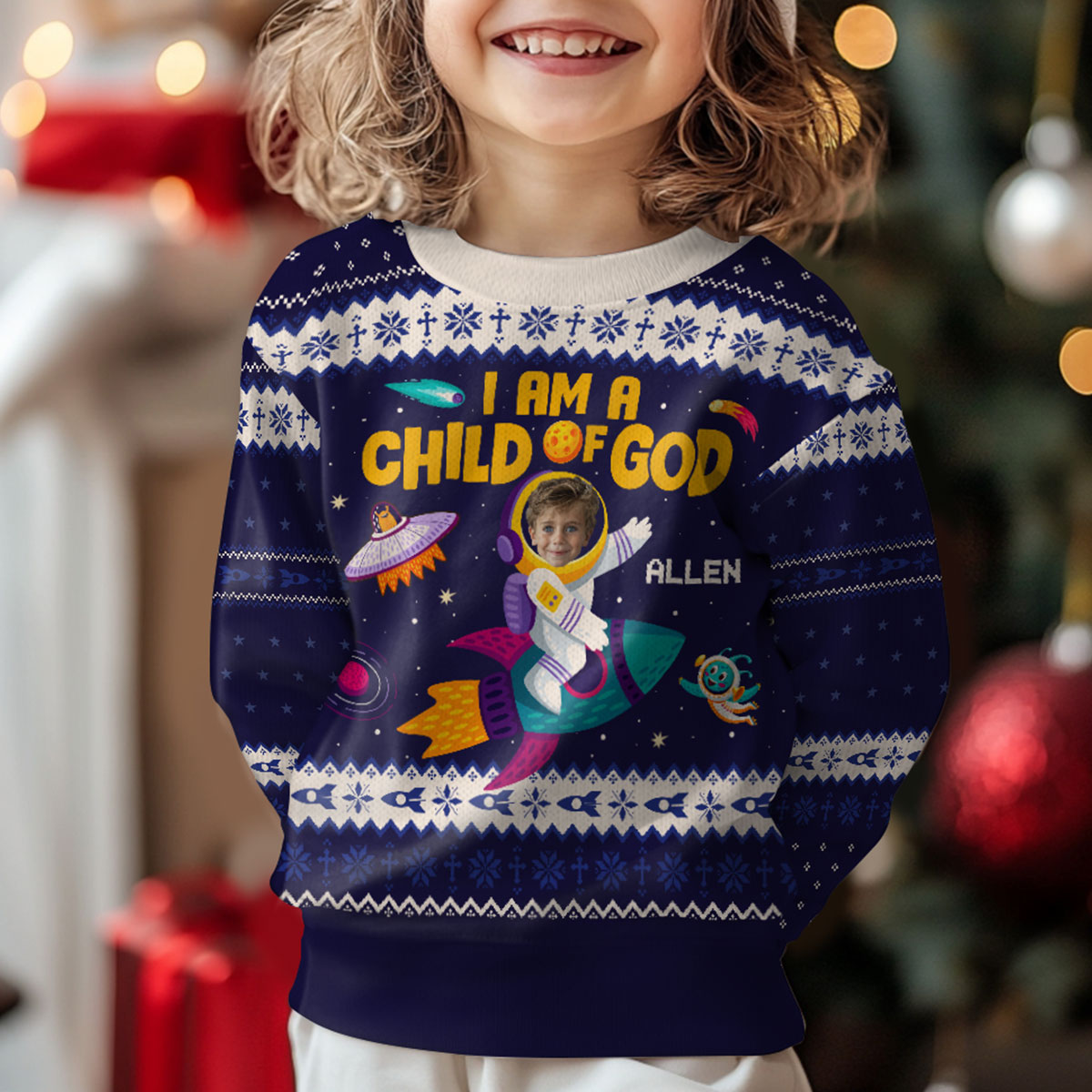 I Am A Child Of God | Personalized Kid Wool Sweater JSKWSPH1997T