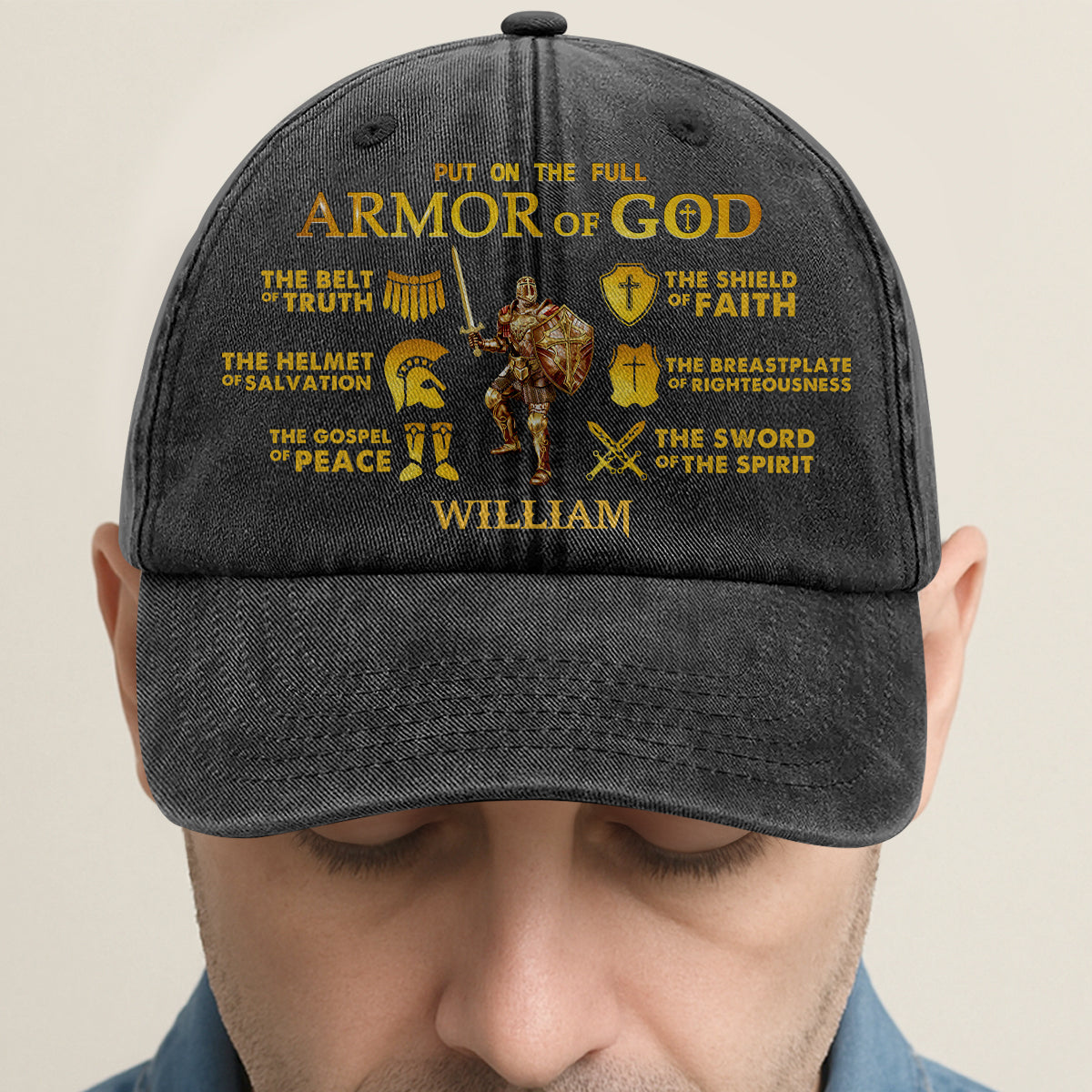 Armor Of God  | Personalized Vintage Washed Denim Cap