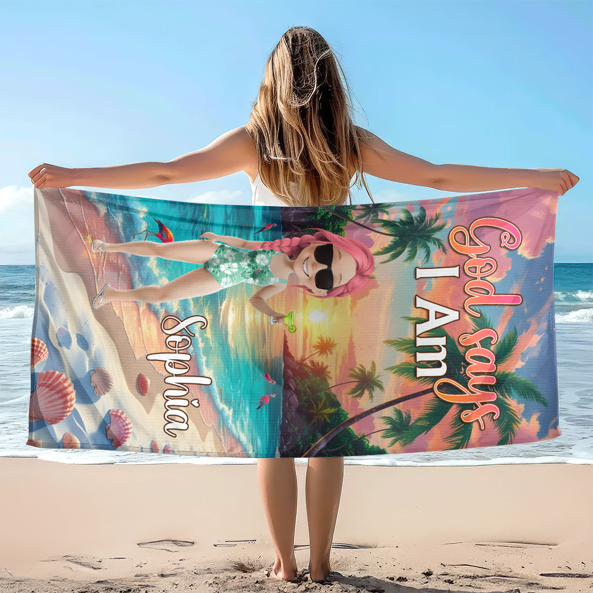 God Says I Am  | Personalized Beach Towel