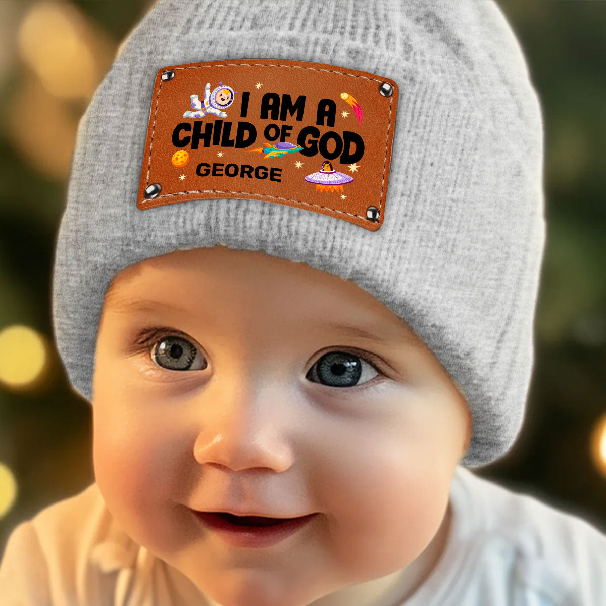 I Am A Child Of God | Personalized Leather Knitted Beanie JSLKBPH1941M