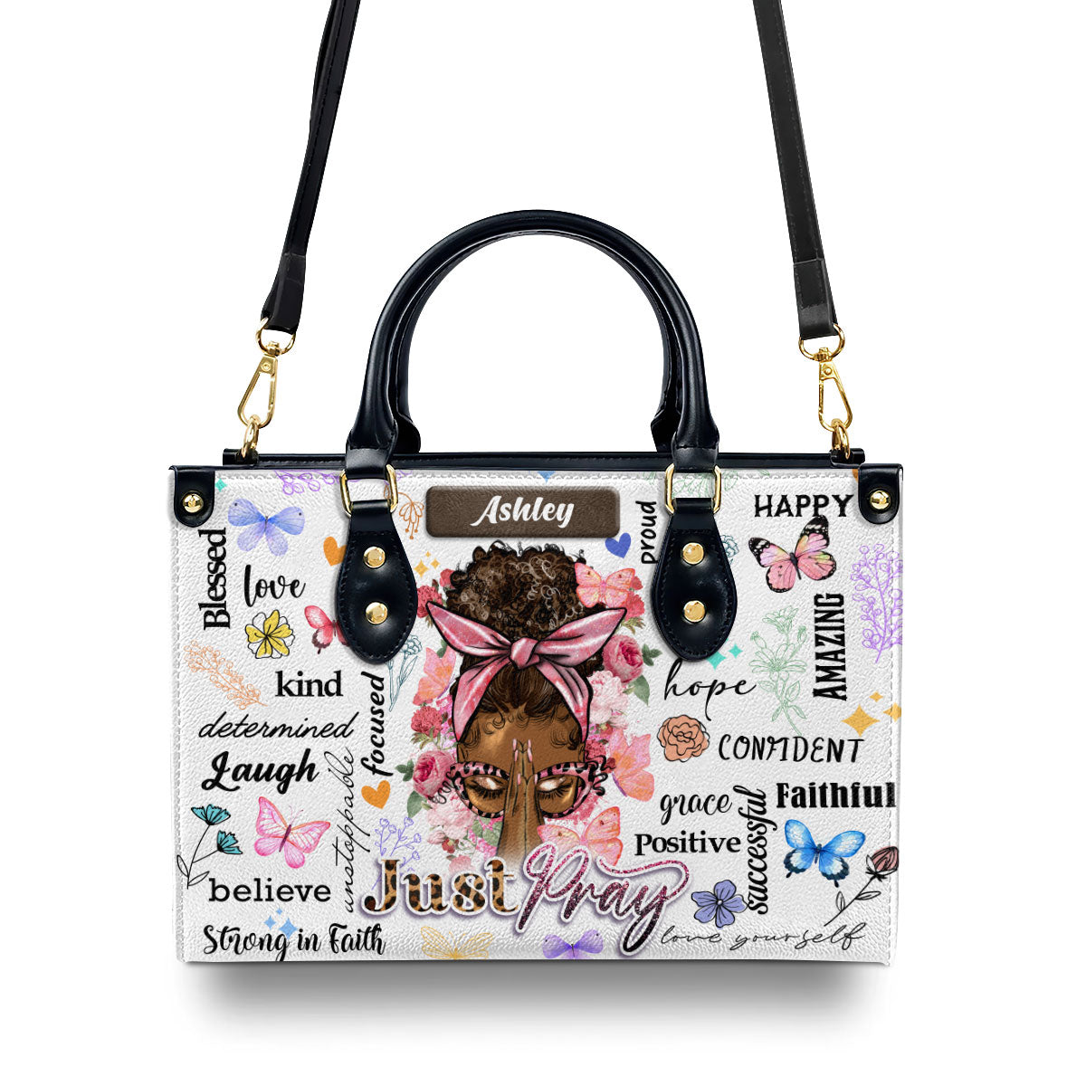Just Pray | Personalized Leather Handbag JSLHBHLHA1366M
