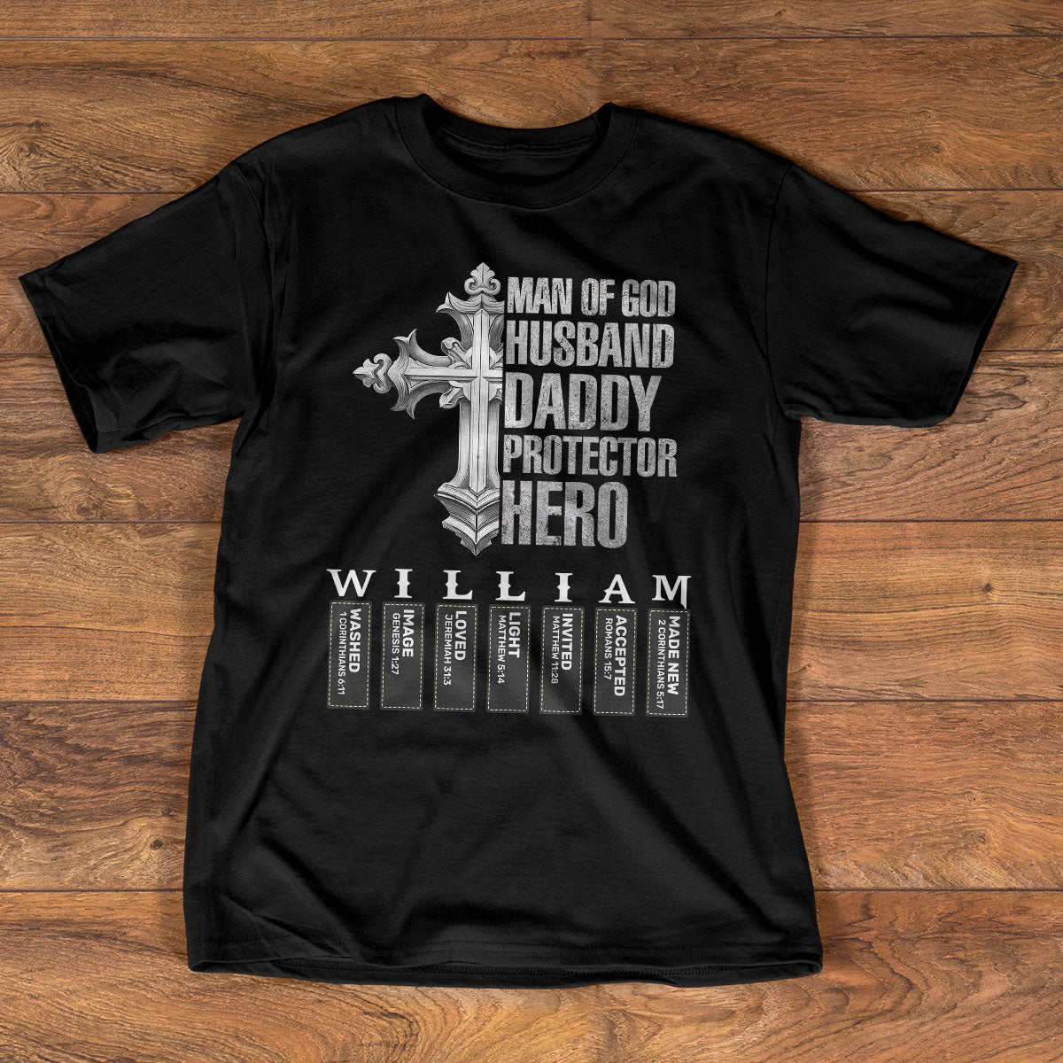 Man Of God Husband Daddy Protector Hero With Name Letter In Bible | Personalized 2D Unisex T-shirt