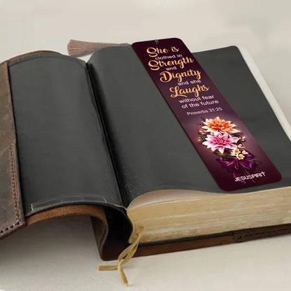 Personalized Wooden Bookmarks - She Is Clothed With Strength And Dignity BM08