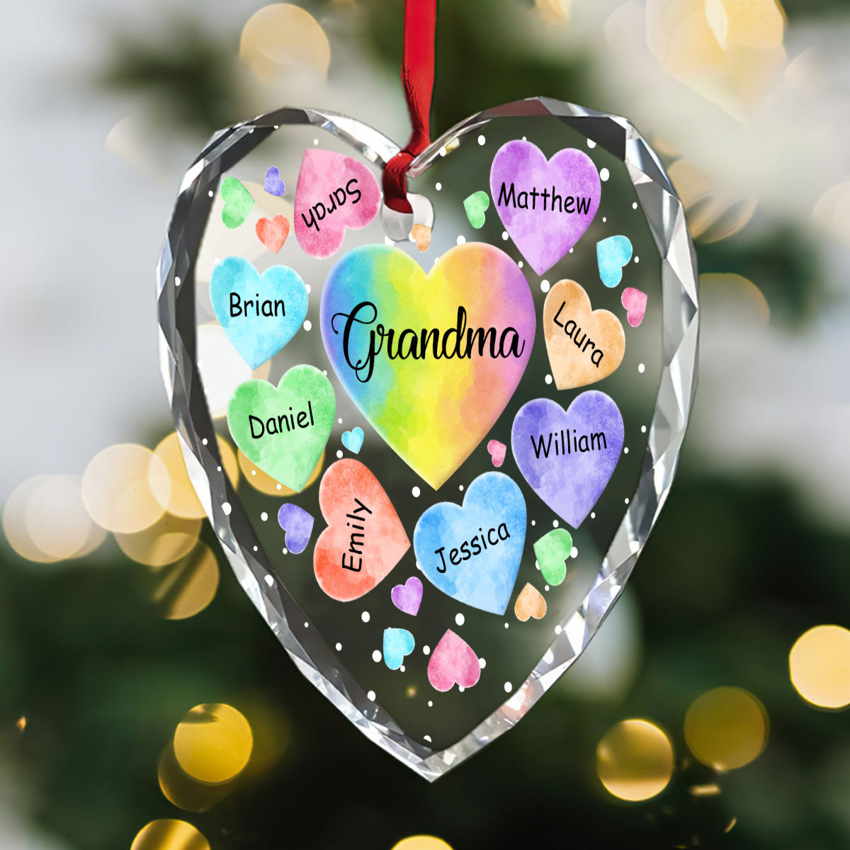 Grandkids Hearts | Personalized Heart Shaped Glass Ornament JSHGOPN2667T