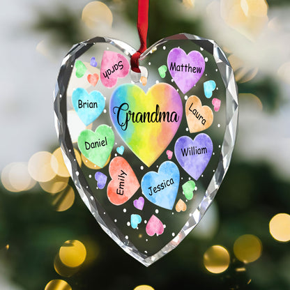 Grandkids Hearts | Personalized Heart Shaped Glass Ornament JSHGOPN2667T