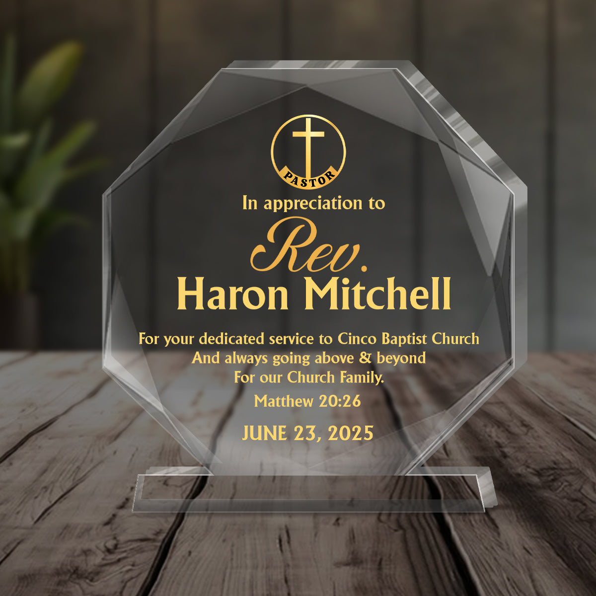 In Appreciation To Pastor | Personalized Custom Shaped Squared Acrylic Plaque