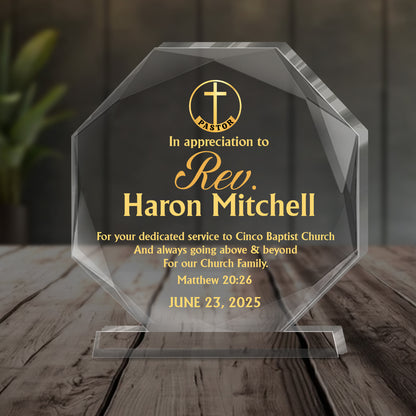 In Appreciation To Pastor | Personalized Custom Shaped Squared Acrylic Plaque