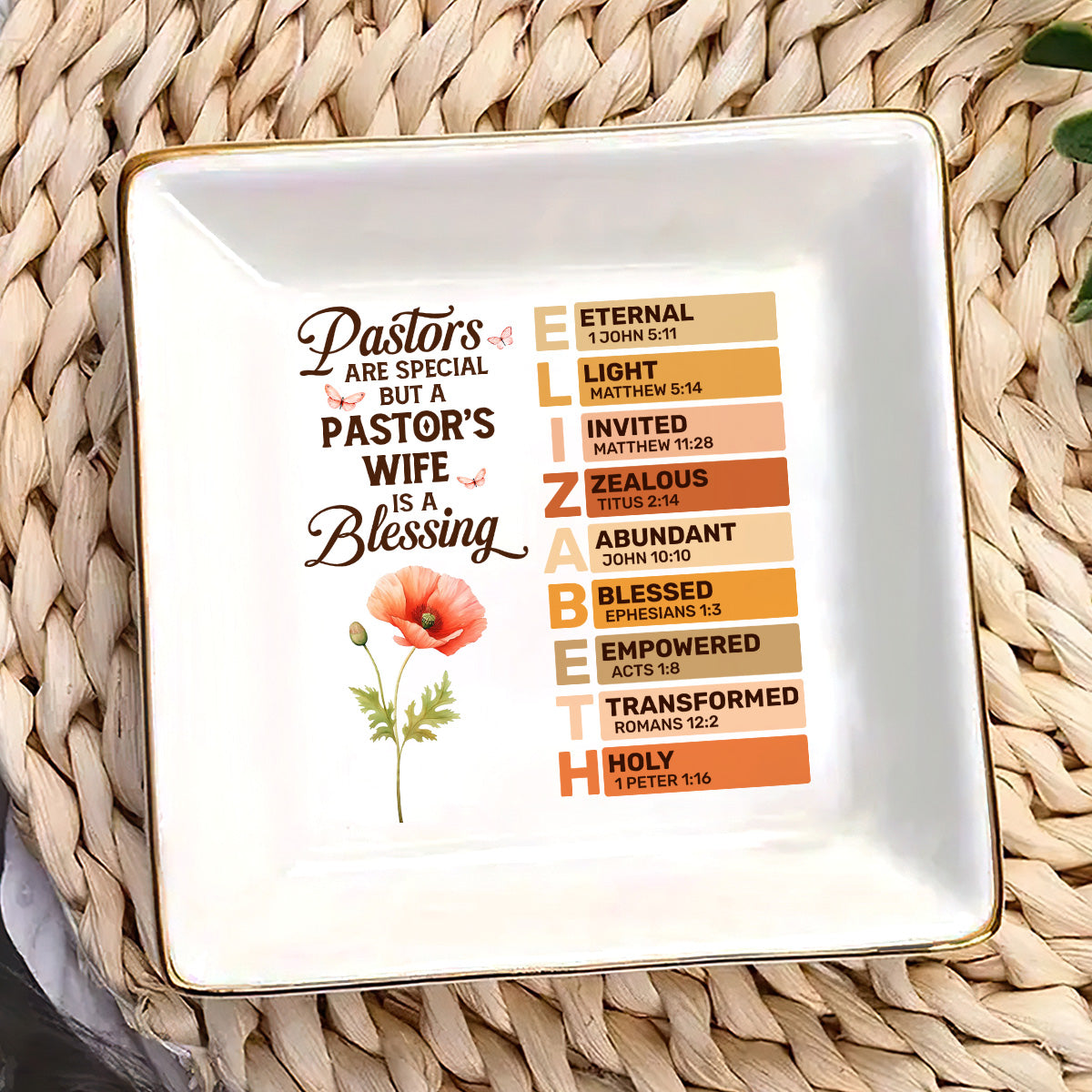 Pastor's Wife Is A Blessing | Personalized Ceramic Ring Dish Square