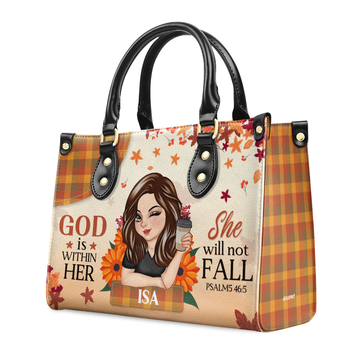 God Is Within Her She Will Not Fall | Personalized Leather Handbag JSLHBPPA1275M