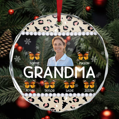 Grandma And Kids | Personalized 1-Side Round Glass Ornament JSURGOPHLN2613L