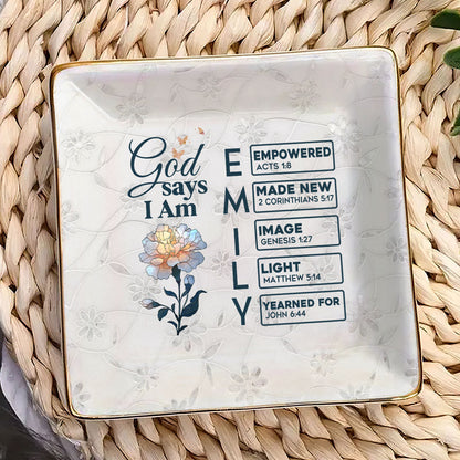 God Says I Am | Personalized Ceramic Ring Dish Square