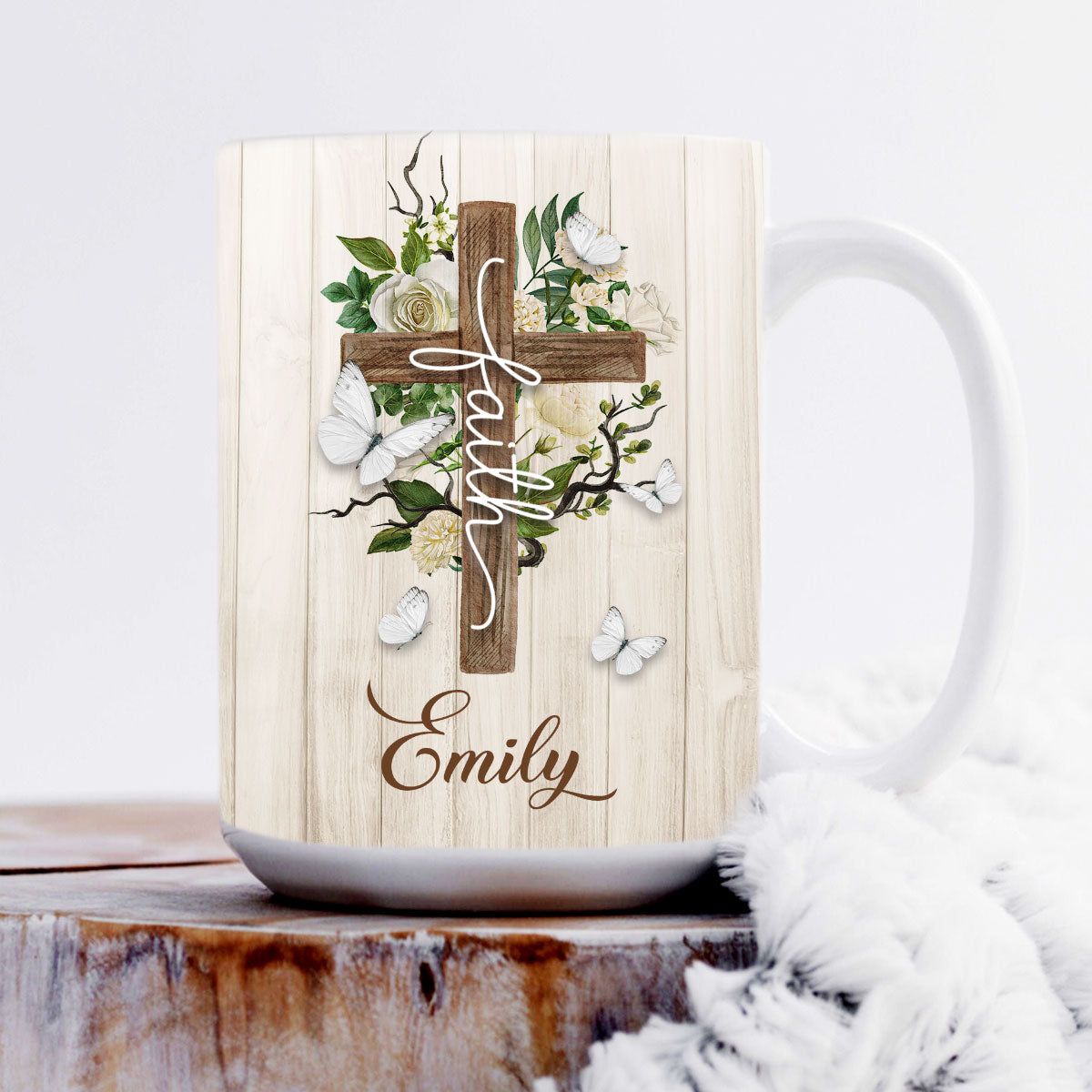 For God Has Given Us A Spirit Of Power And Of A Sound Mind - Pretty Personalized Floral Cross White Ceramic Mug NUA211A